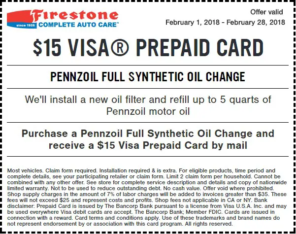 Firestone Full synthetic oil change coupon FEB 2018