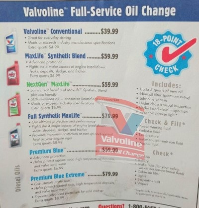 five seasons tire oil change price