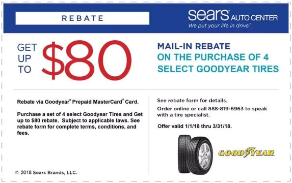 $80 rebate 4  Goodyear tires Sears coupon