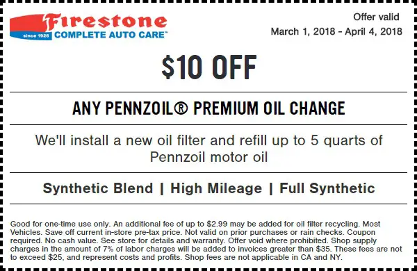 Firestone Premium Oil Change Coupon March 2018