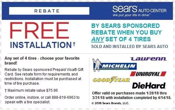 Sears Free Tire Installation Coupon March 2018