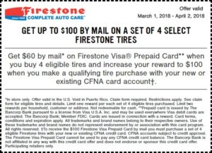 Up To $100 OFF On Set Of 4 Select Firestone Tires Coupon March 2018