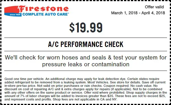 Firestone A/C Performance Check Coupon March 2018
