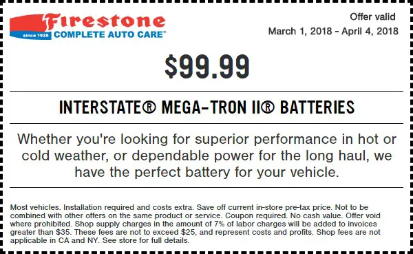Firestone Batteries Coupon March 2018