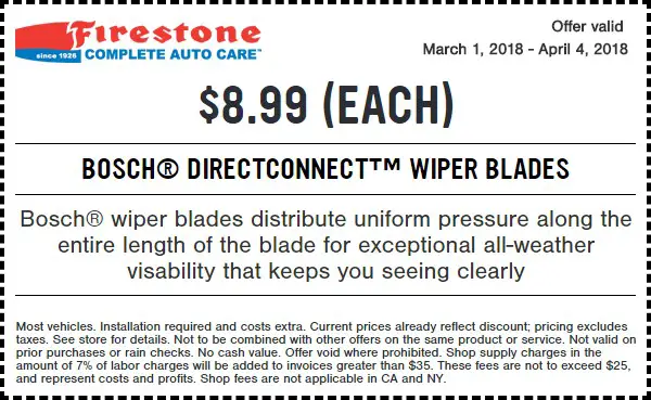 Firestone Bosh Wiper Blades Coupon March 2018