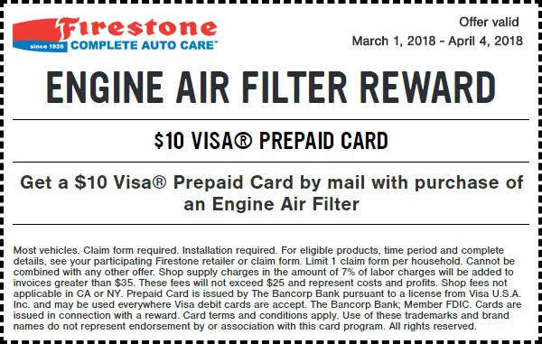 Firestone Engine Air Filter Coupon March 2018