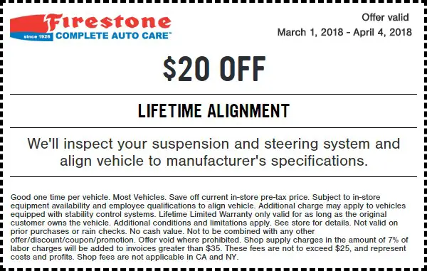 Firestone Lifetime Wheel Alignment Coupon March 2018