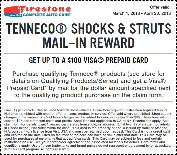 Firestone Shocks Struts Coupon March 2018