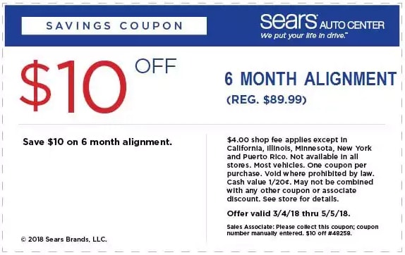 Sears 6 Month Alignment Coupon April 2018