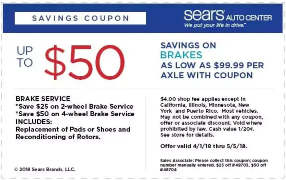 Sears Brake Service Coupon April 2018