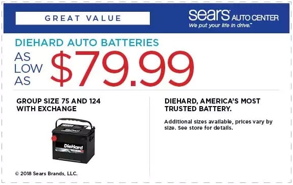 Sears DieHard Auto Battery Coupon April 2018