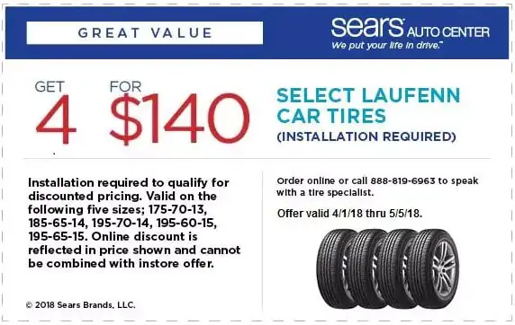 $140 Sears Laufenn Tires Coupon April 2018