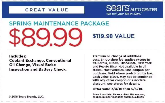 Sears Spring Car Maintenance Coupon April 2018