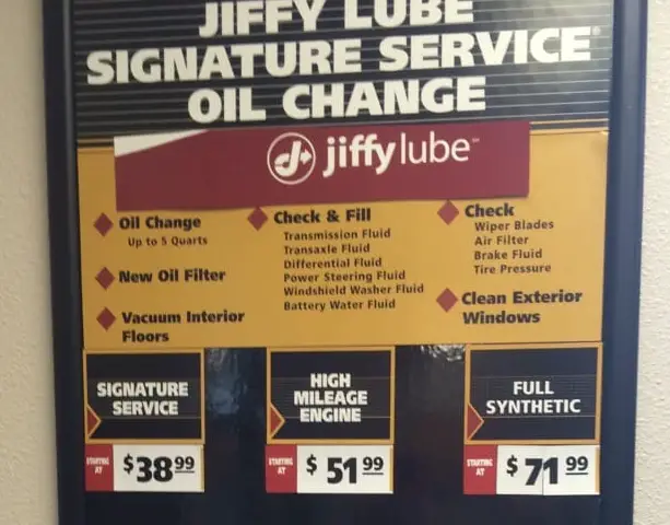 jiffy lube price list