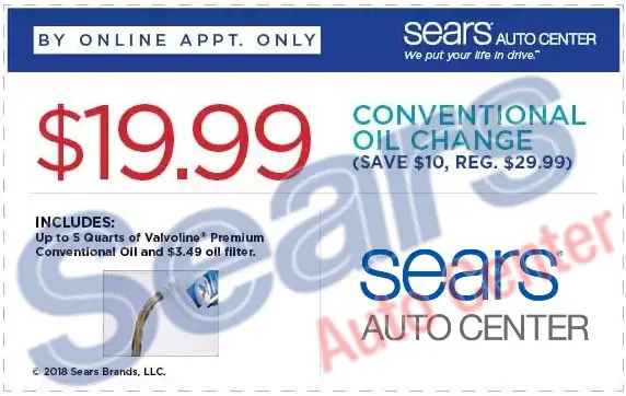 Sears oil change price list by motor oil type: conventional, semi synthetic, full synthetic or high mileage